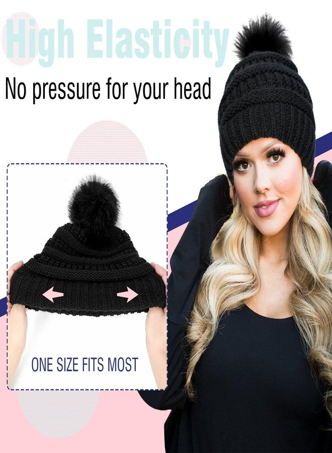 Lansigreen Hat Wig Beanie Hat with Hair Long Wavy Extensions Knit Pom Pom Hat Attached 20" Synthetic Removable Hairpiece for Women Winter Ash Blonde Mix Bleach Blonde - Image 2